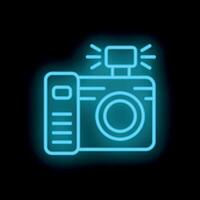 Neon camera icon flashing on dark background vector