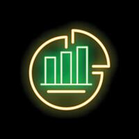 Neon sign showing a growing bar chart inside a circle vector