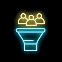 Neon icon of sales funnel showing leads converting into customers vector