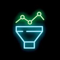 Neon sales funnel showing increasing chart converting leads into customers vector
