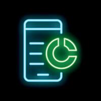 Mobile phone showing updating software status with neon light effect vector