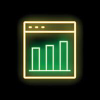 Neon browser window showing growing bar graph on black background vector