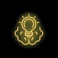 Neon style icon of brain with light bulb shining for idea generation vector