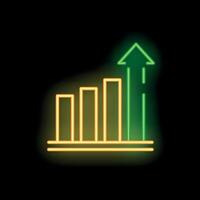 Neon style bar chart showing growth with upward arrow on black background vector