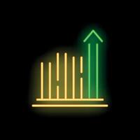 Neon style graph showing increasing business success with upward arrow vector