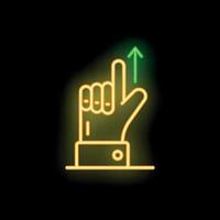 Neon sign hand gesturing upwards with index finger on black background vector