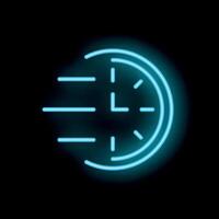 Neon clock face speeding through time on black background vector