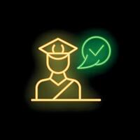 Neon style icon of police officer with check mark speech bubble showing approval vector