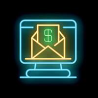 Neon icon representing online payment with bright colors on a black background vector