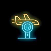 Neon sign representing remote control navigating plane with joystick vector