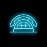 Blue neon icon of a traditional round hut glowing on a black background vector