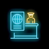Border guard checking passport at border control with neon light effect vector