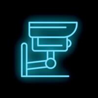 Neon security camera icon glowing on dark background vector