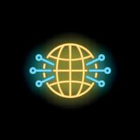 Neon icon of planet earth representing global network connection vector