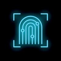 Neon fingerprint glowing in the dark representing identity vector