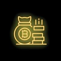 Neon style icon showing bitcoin increasing value with money bag vector