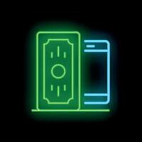 Neon sign representing mobile banking with smartphone and dollar bill vector