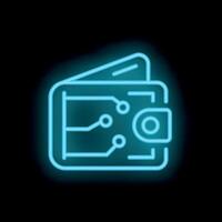 Neon blue icon of a digital wallet representing online payment and secure financial transactions vector