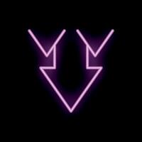 Neon double arrow pointing down on black background vector