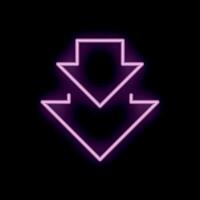 Neon sign with three arrows pointing down on black background vector