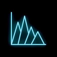 Blue neon line art showing declining bar chart on black background vector