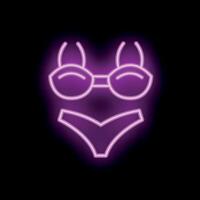 Neon sign showing a bikini and sunglasses on black background vector