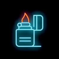 Blue neon lighter burning with open cap on black background vector