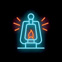 Neon sign showing a kerosene lamp shining in the dark vector