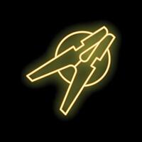 Neon icon of clothes peg holding a circle on black background vector