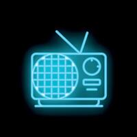 Neon icon of retro radio receiver broadcasting music vector