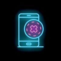 Mobile phone is showing neon delete sign on black background vector