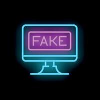 Neon computer icon displaying fake news alert on screen vector