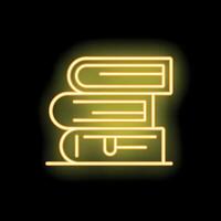 Glowing neon icon of books stacked on top of each other vector