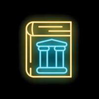 Neon book cover featuring a greek temple with columns vector