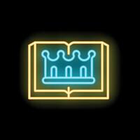 Neon icon of book with crown for history and royal education vector