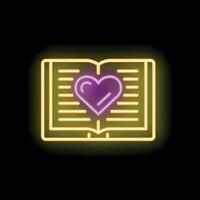 Neon love reading sign with glowing heart on open book vector