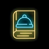 Neon glowing icon of a cookbook for delicious recipes vector