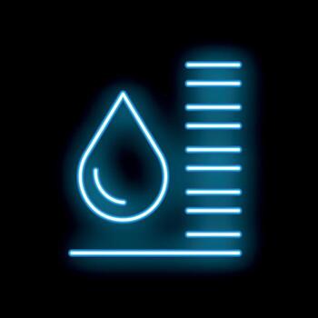 Glowing blue neon icon showing water level indicator with low level vector