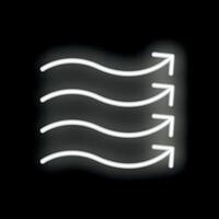 Neon white wind blowing from left to right with arrows on black background vector