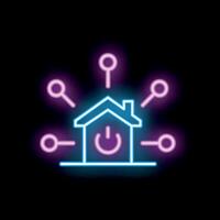 Neon smart home icon representing home automation technology vector