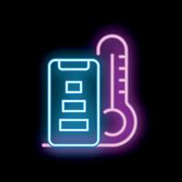 Neon icon of smartphone showing weather forecast with thermometer displaying temperature vector