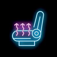 Neon icon of car seat heating system with arrows symbolizing warm air flow for comfortable ride vector