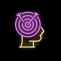 Neon sign showing head with target and arrows inside vector