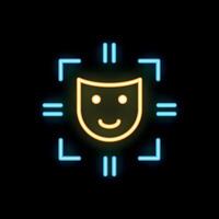Neon sign showing facial recognition scanning happy face emotion vector