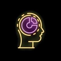 Neon style icon of head with pie chart inside representing data driven thinking vector