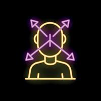Neon sign of a person choosing between multiple directions vector