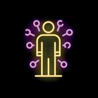 Neon sign of a businessman surrounded by keys representing business solutions vector