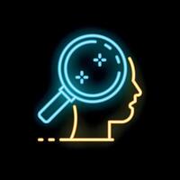 Magnifying glass exploring human mind with neon light effect vector