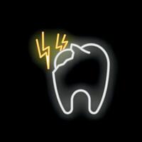 Neon icon of a broken tooth showing a painful dental problem vector