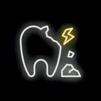 Neon sign of broken tooth suffering from painful sensitivity vector